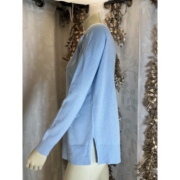 Laurie Felt Snowflake V-Neck Sweater Light Blue Cashmere Blend XXS Winter Knit - Picture 7 of 11